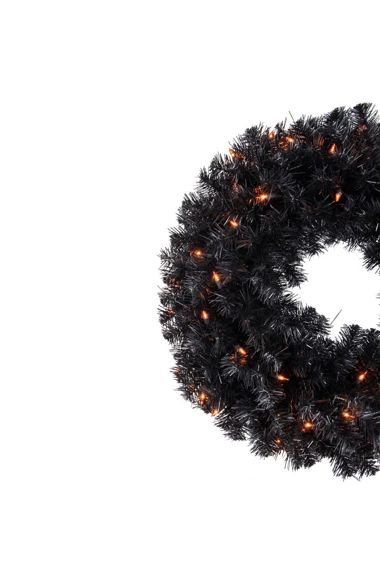 Northlight Pre-Lit Noble Spruce Artificial Halloween Wreath - 24" - Black - Orange Lights, Alternate, color,