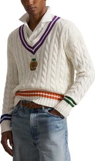 Polo Ralph Lauren Embroidered Cricket Cotton & Linen V-Neck Sweater