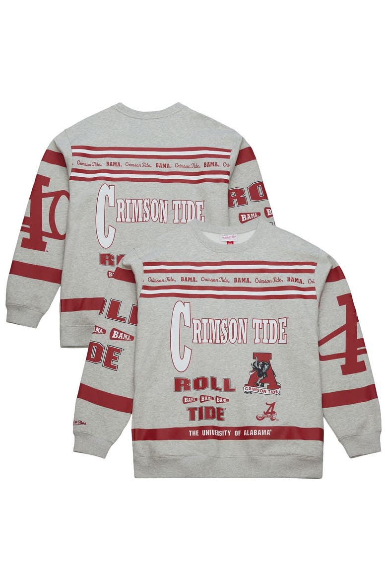 Men's Mitchell & Ness Heather Gray Alabama Crimson Tide All Over Print Sweatshirt, Main, color, Heather Gray