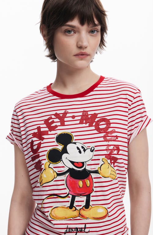 Desigual Mickey Mouse Striped Ringer Graphic T-shirt In Red