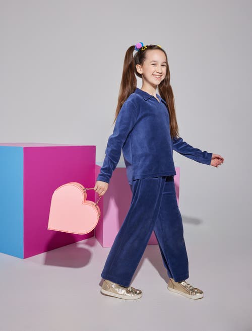 Bisby Kids' Velour Polo Pullover In Navy Velour