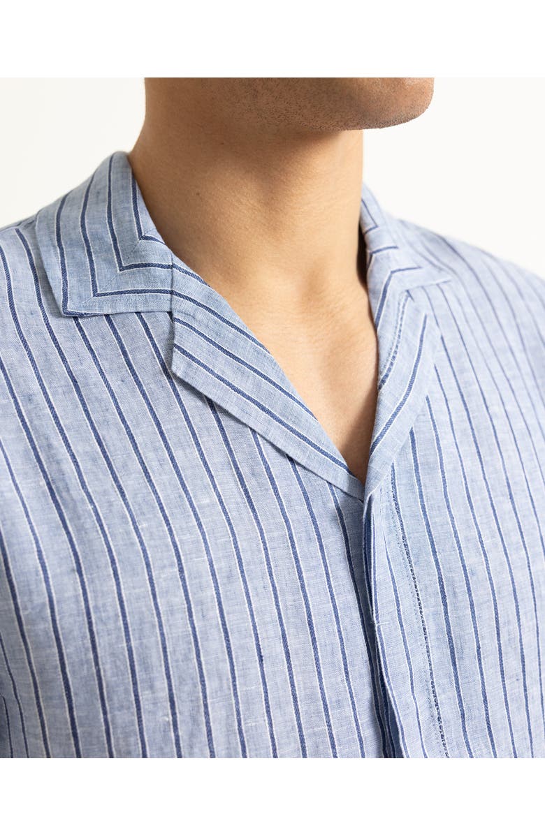 Orlebar Brown Maitan Lino Relaxed Fit Linen Stripe Shirt, Alternate, color, Bergamo Blue Stripe