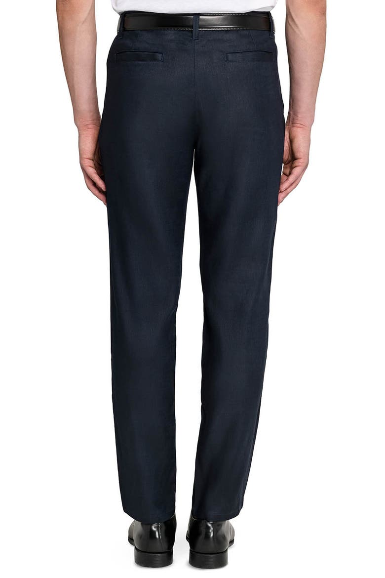 Slim Fit Pleated Linen Blend Pants, Alternate, color, NAVY