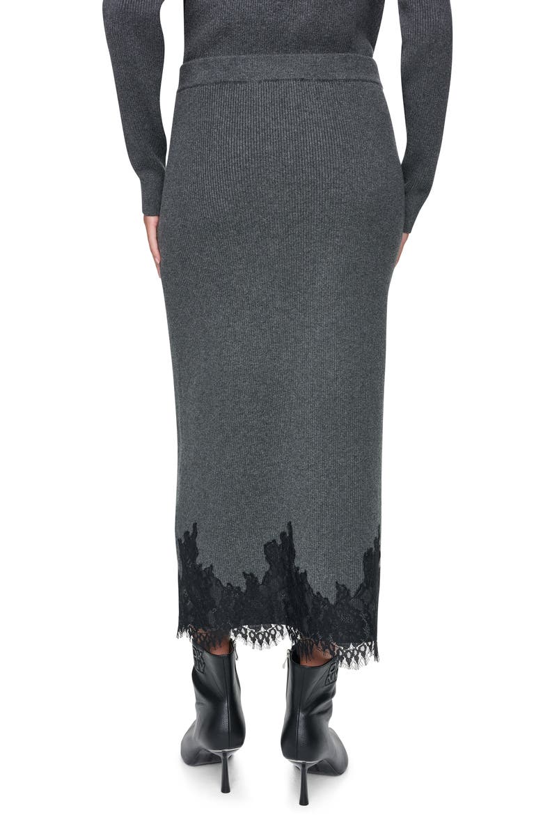 Lace Trim Sweater Midi Skirt, Alternate, color, ASPHALT