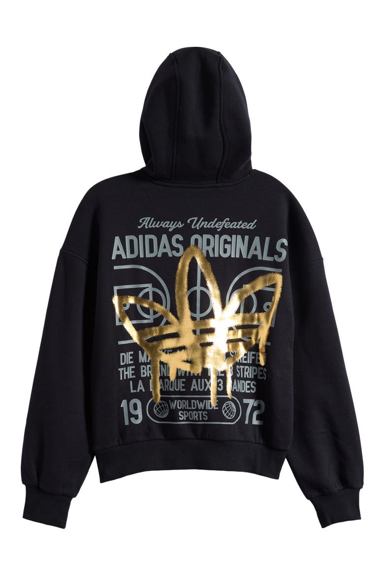 Kids' Trefoil Graffiti Pullover Hoodie, Alternate, color, BLACK