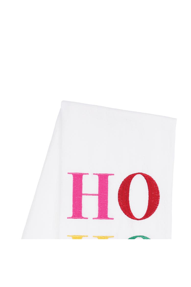 "Ho Ho Ho" Christmas Embroidered 100% Cotton Flour Sack Dishtowel, Alternate, color, White