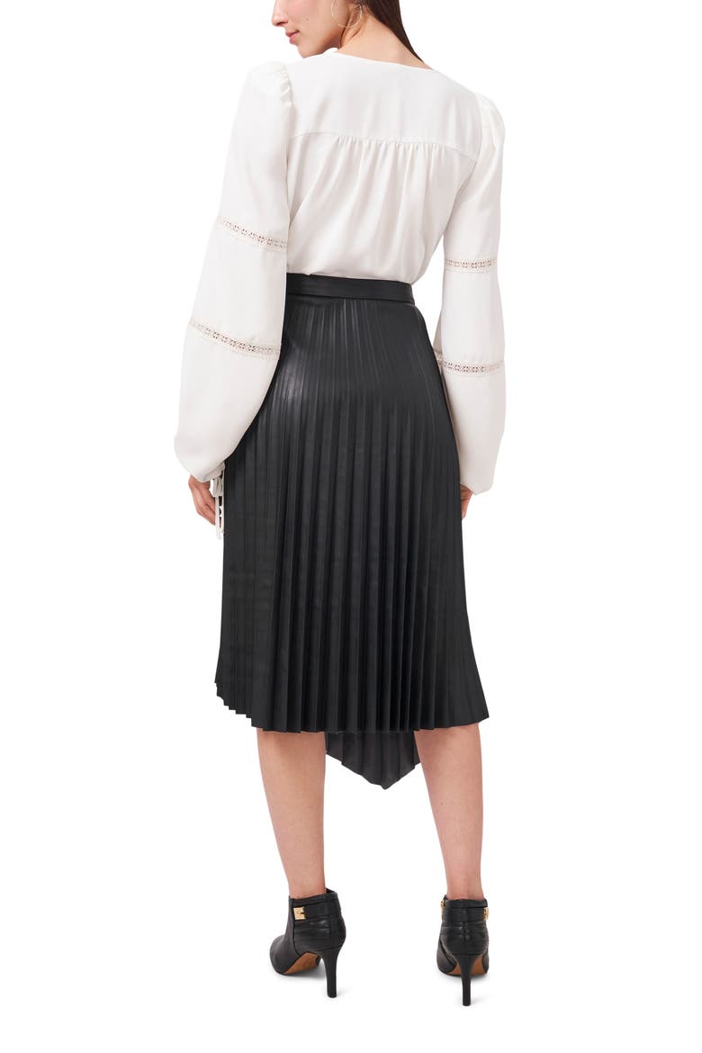Pleated Asymmetric Faux Leather Skirt, Alternate, color, BLACK