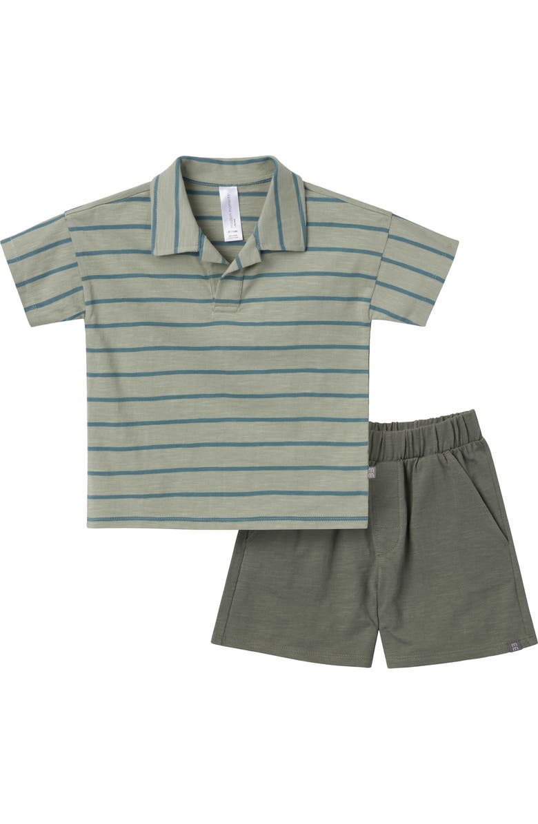 Modern Moments<sup>™</sup> by Gerber Johnny Collar Shirt and Shorts Set, Main, color, Medium Green Stripe