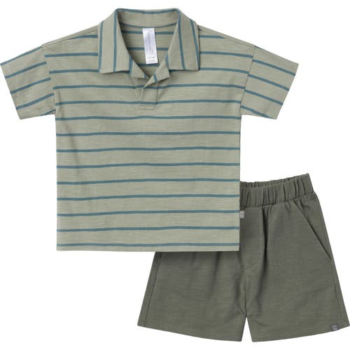 Modern Moments™ By Gerber Johnny Collar Shirt And Shorts Set In Medium Green Stripe