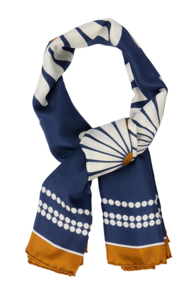 Floral silk scarf, Alternate, color, Deep blue / ocher