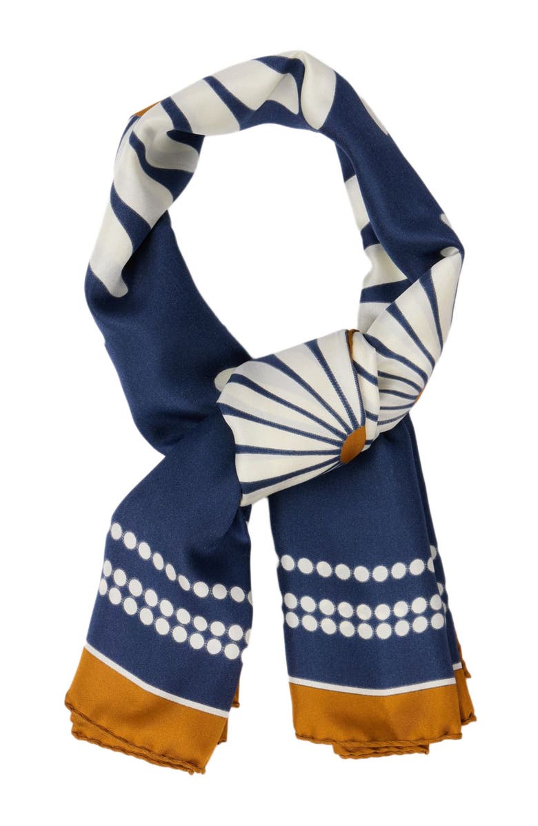 SANDRO Floral silk scarf, Alternate, color, Deep Blue / Ocher