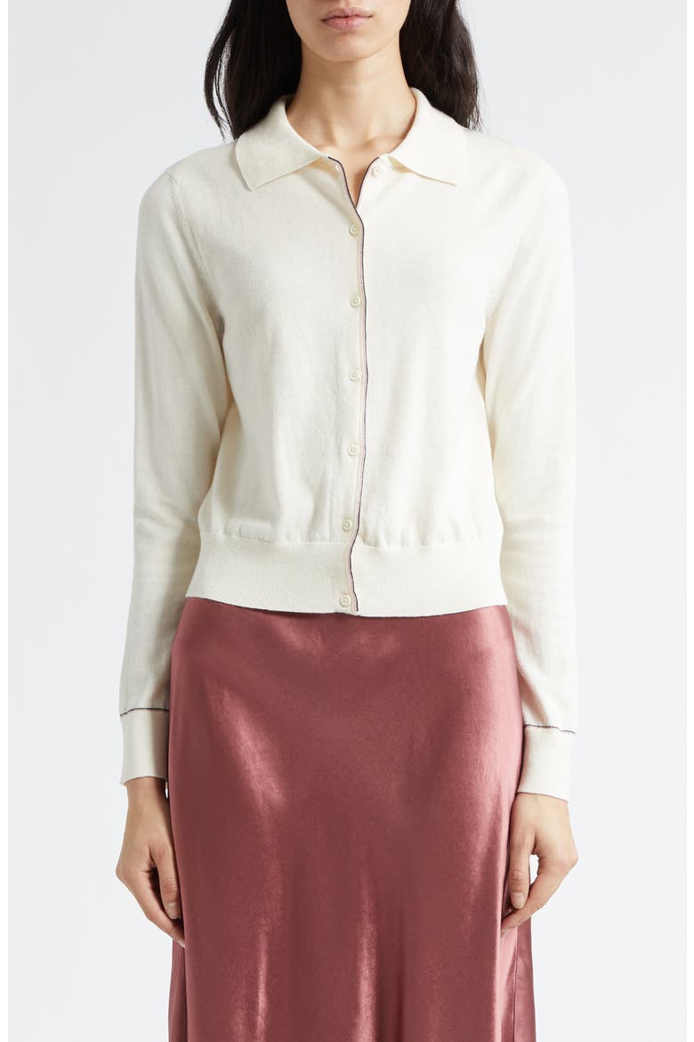 Cotton & Cashmere Blend Tipped Cardigan, Main, color, OFF WHITE/ LOTUS PINK