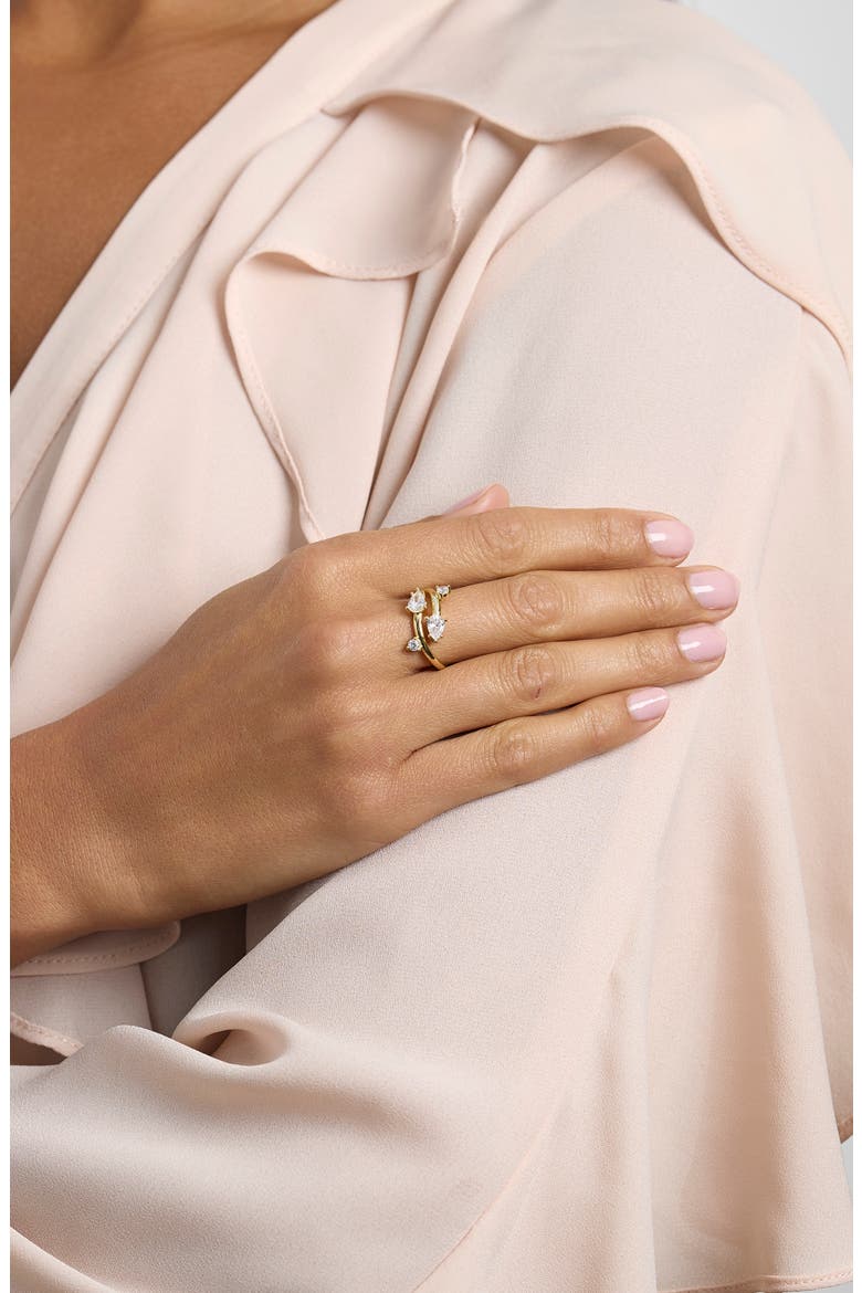 Cubic Zirconia Pear Bypass Ring, Alternate, color, GOLD