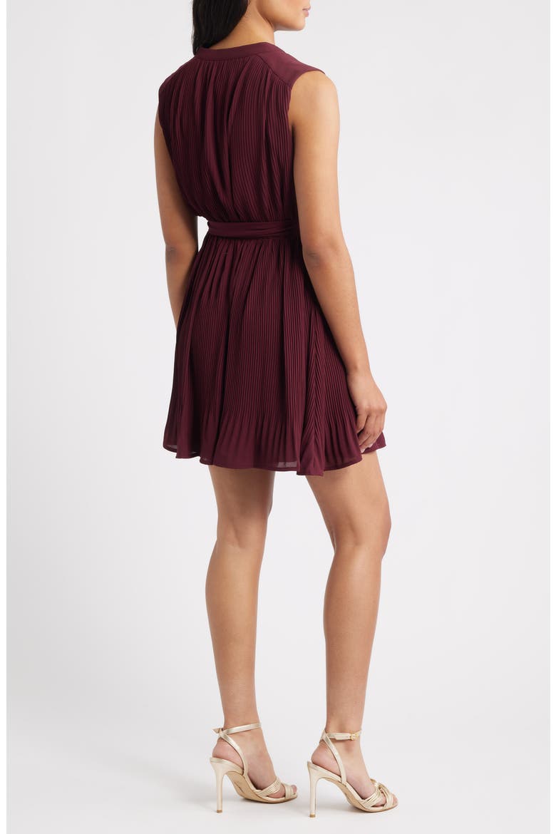Pleated Minidress, Alternate, color, BORDEAUX