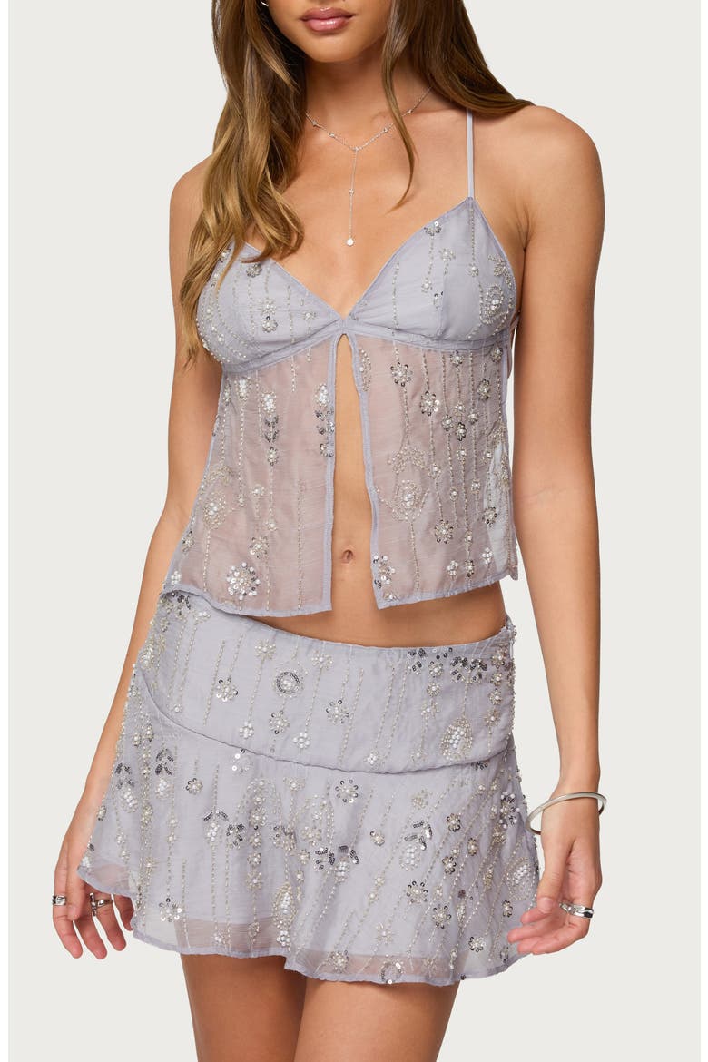 Kylie Beaded Split Front Top, Main, color, GRAY