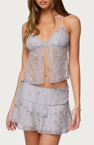 EDIKTED Kylie Beaded Split Front Top