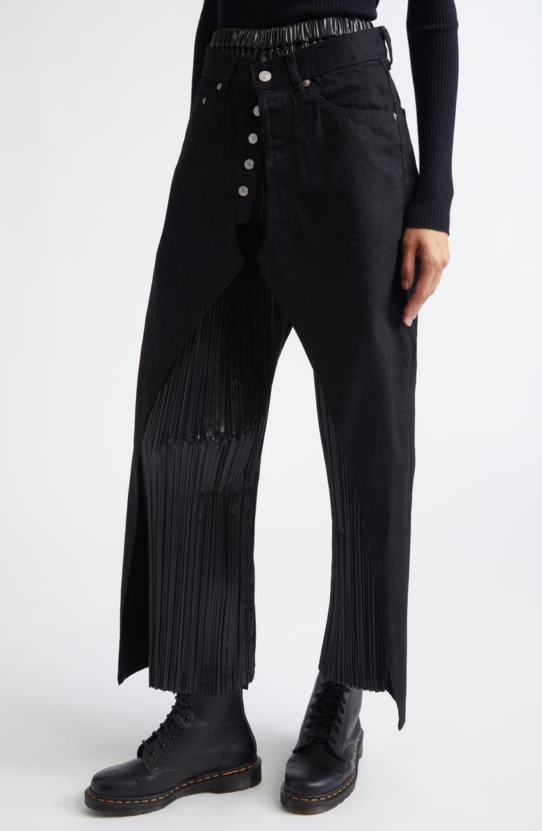Junya Watanabe x Levi's<sup>®</sup> Mixed Media Denim & Pleated Satin Pants, Alternate, color, Black X Black