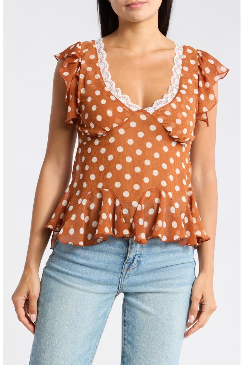 Polka Dot Ruffled Peplum Top, Main, color, RUST