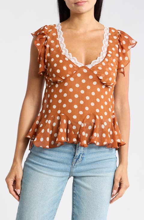 Polka Dot Ruffled Peplum Top
