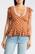Vigoss Polka Dot Ruffled Peplum Top