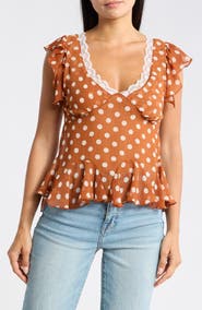 Vigoss Polka Dot Ruffled Peplum Top