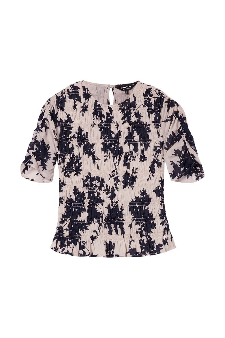 Smocked Floral Ruffle Hem Peplum Blouse, Alternate, color, Ivory/Multi