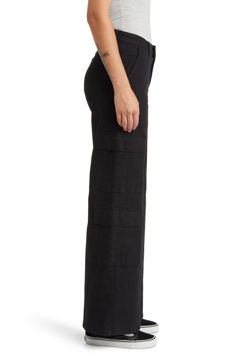 High Waist Wide Leg Cargo Jeans, Alternate, color, BLACK