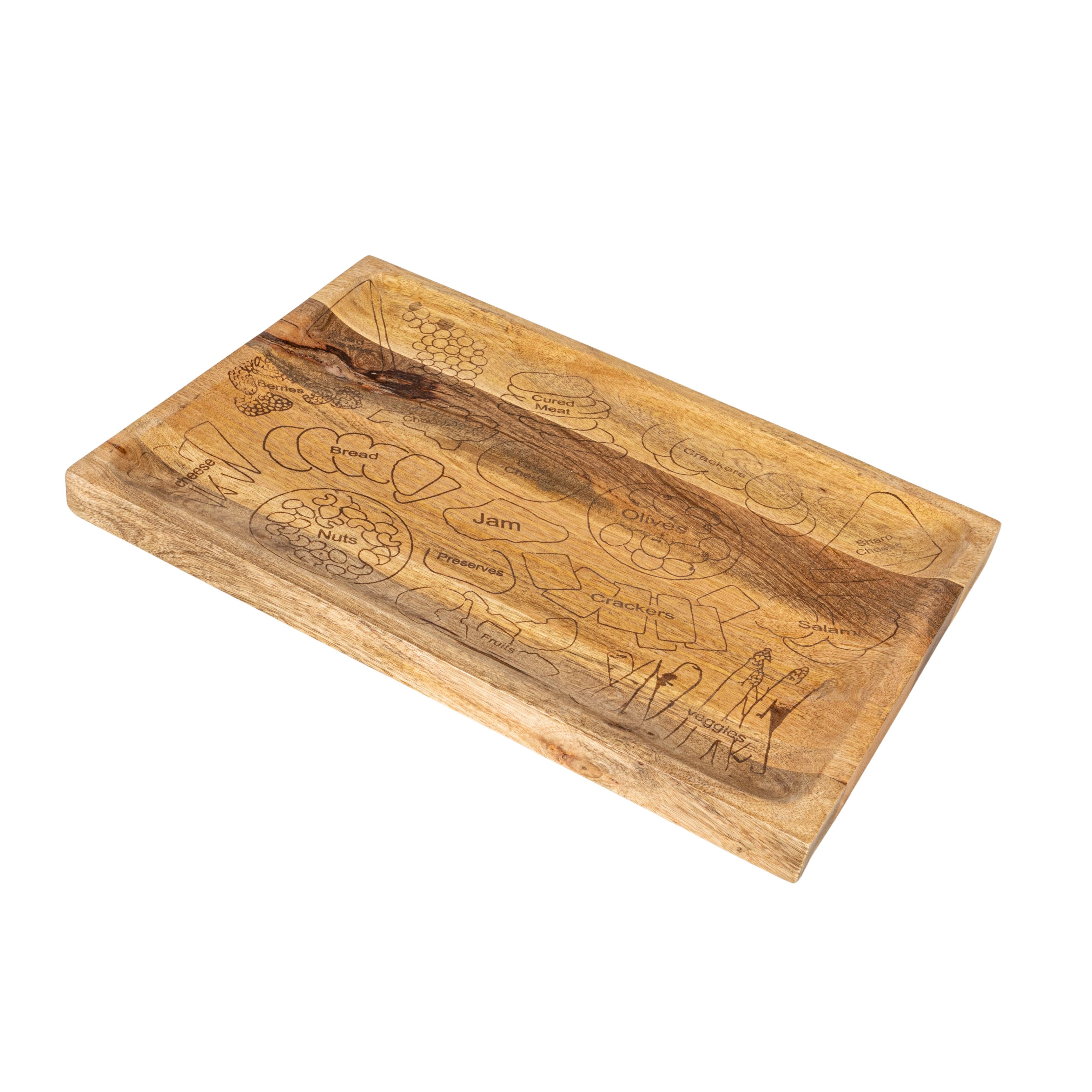 Storied Home Mango Wood Cheese And Serving Board With Laser Etched Charcuterie Spread, Natural In Brown