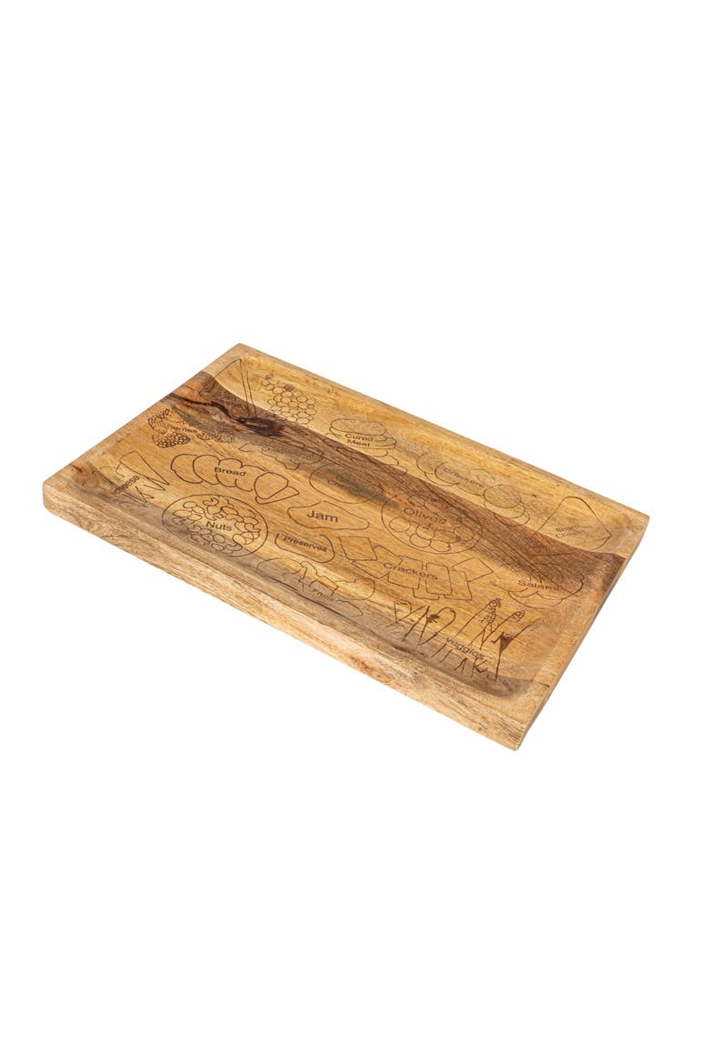Mango Wood Cheese and Serving Board with Laser Etched Charcuterie Spread, Natural, Main, color, Natural