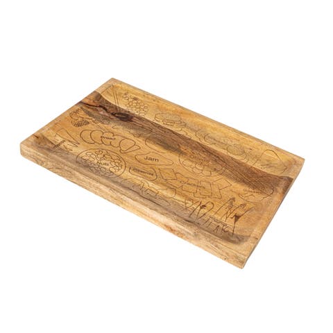 Mango Wood Cheese and Serving Board with Laser Etched Charcuterie Spread, Natural