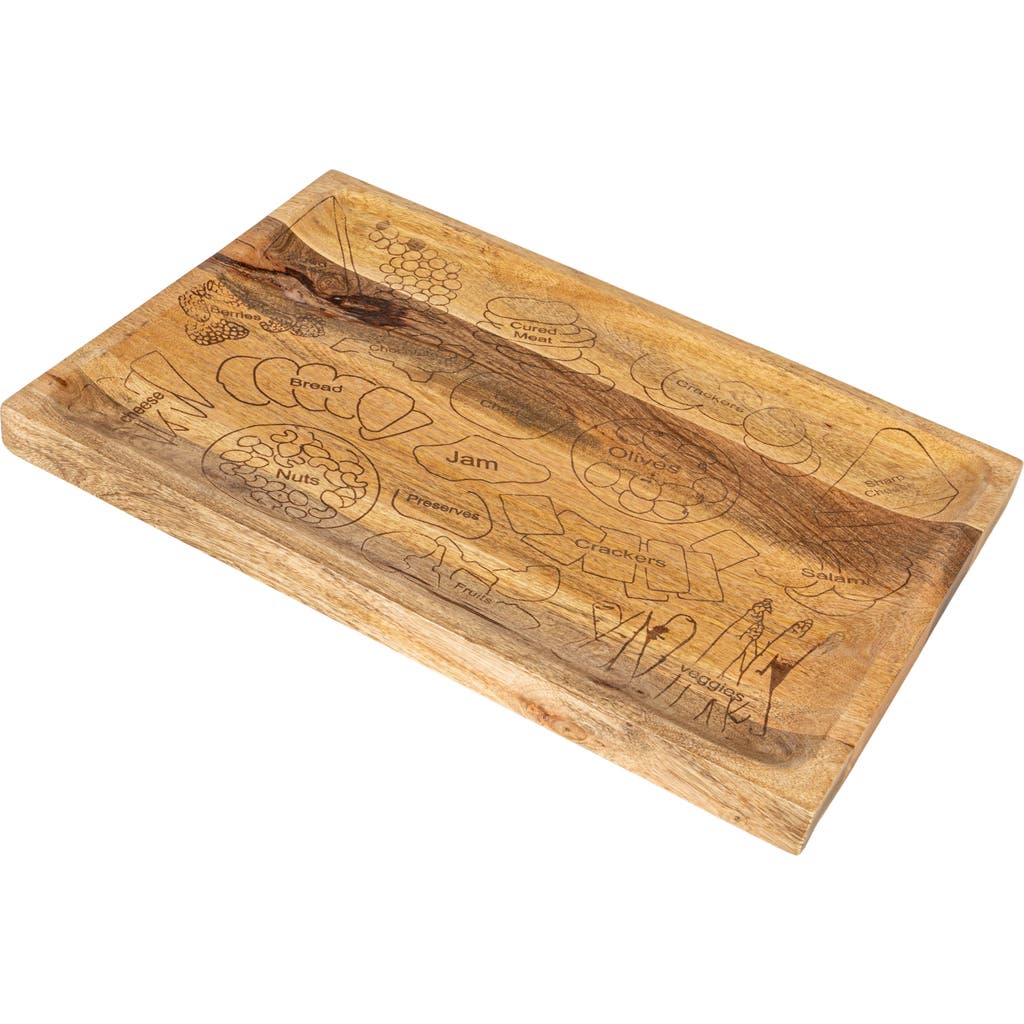 Storied Home Mango Wood Cheese And Serving Board With Laser Etched Charcuterie Spread, Natural In Brown