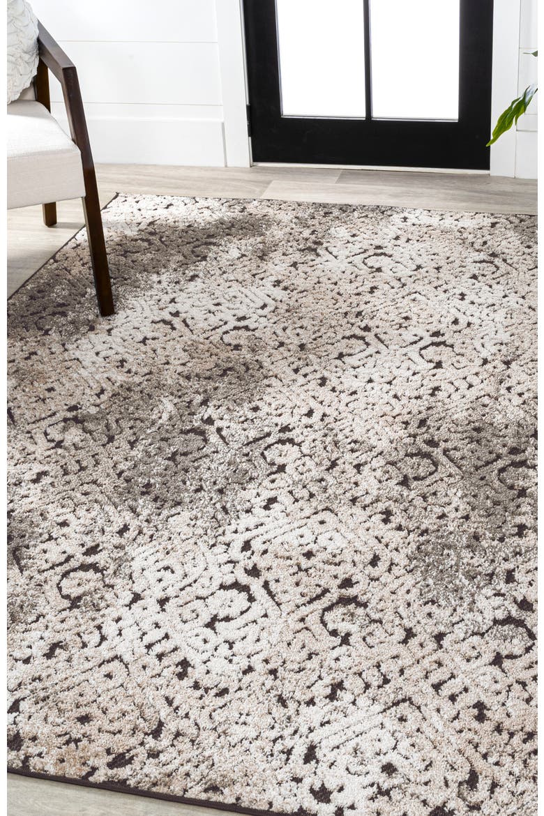 Duenas High-Low Shabby Damask Indoor/Outdoor Area Rug, Alternate, color, Cream/Beige/Dark Gray