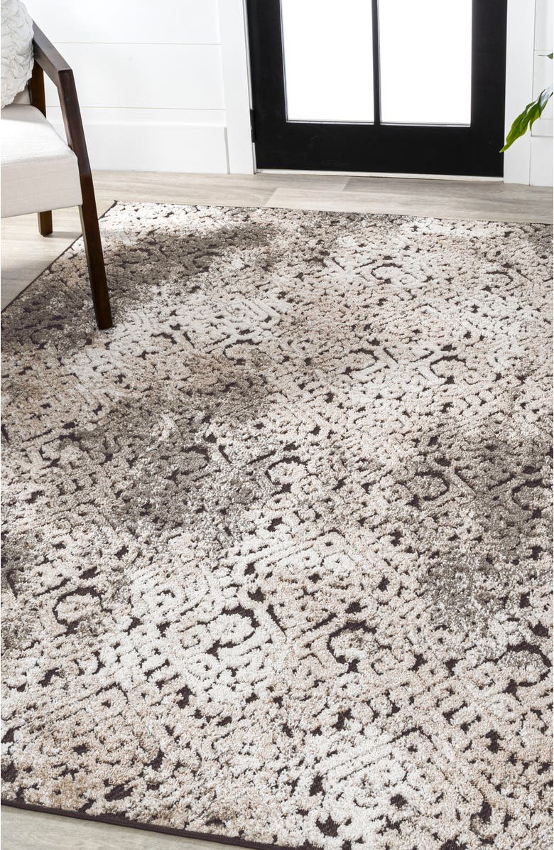 JONATHAN Y Duenas High-Low Shabby Damask Indoor/Outdoor Area Rug, Alternate, color, Cream/Beige/Dark Gray