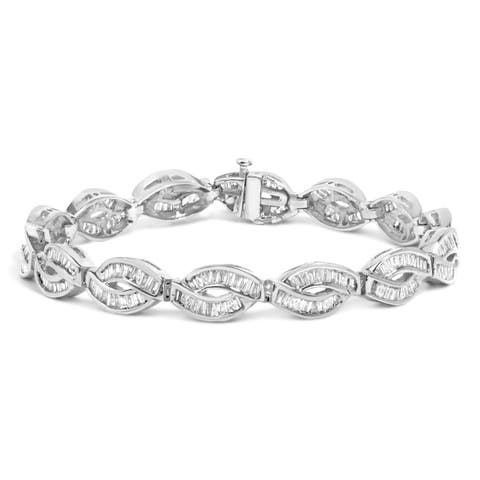 14K White Gold 2.00 Cttw Channel Set Baguette Diamond Vintage Style Link Bracelet