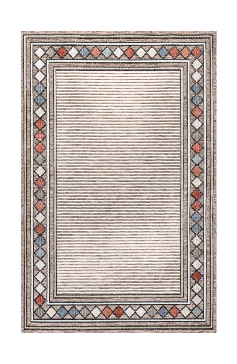 JONATHAN Y Sebastian High-Low Modern Diamond Border Indoor/Outdoor Area Rug, Alternate, color, Brown/Ivory
