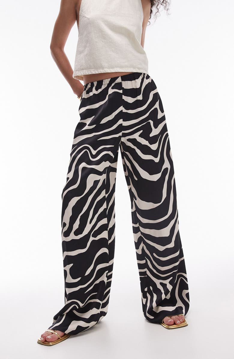 Topshop Zebra Print Satin Wide Leg Pants, Alternate, color,