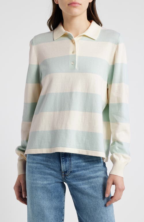 Wyeth Stripe Cotton & Cashmere Polo Sweater in Ice/Ecru 