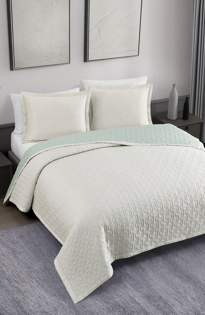 Bebejan Reversible Textured Cotton Sateen Coverlet Set, Alternate, color, Green