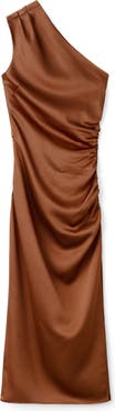 MANGO Ruched One-Shoulder Maxi Dress