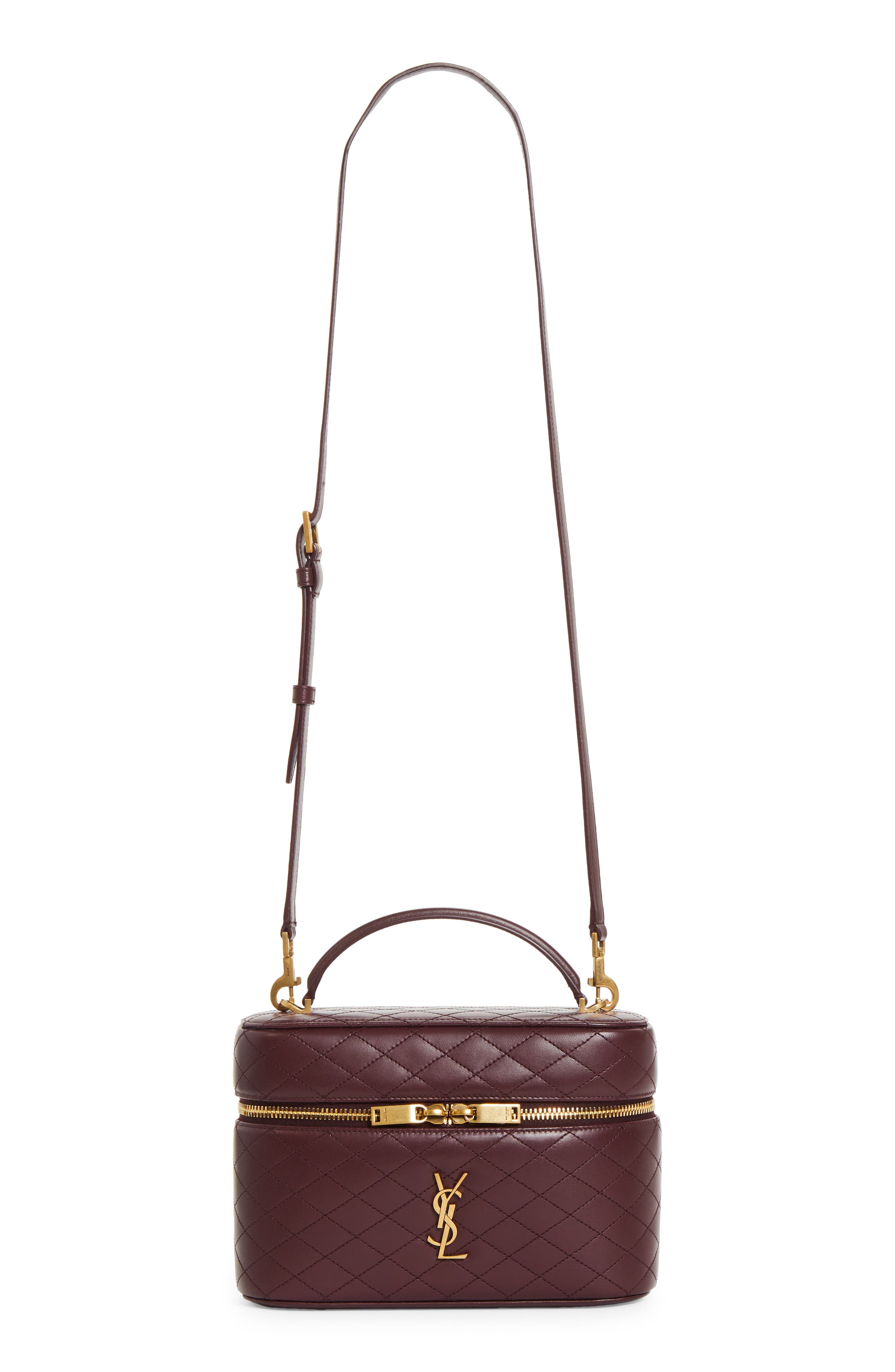 Large Gaby Quilted Leather Vanity Case, Main, color, ROUGE CABERNET