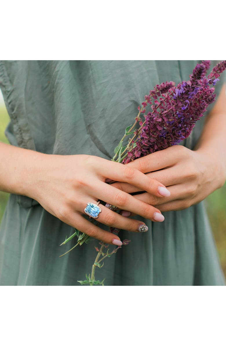 DELMAR Sterling Silver Cushion Cut Sky Blue Topaz & White Topaz Ring, Alternate, color, Blue