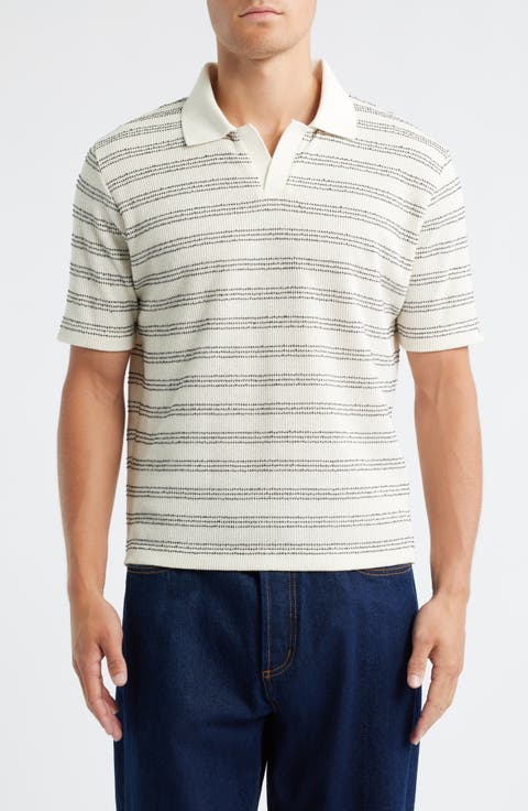 Laurent Stripe Johnny Collar Cotton Blend Polo