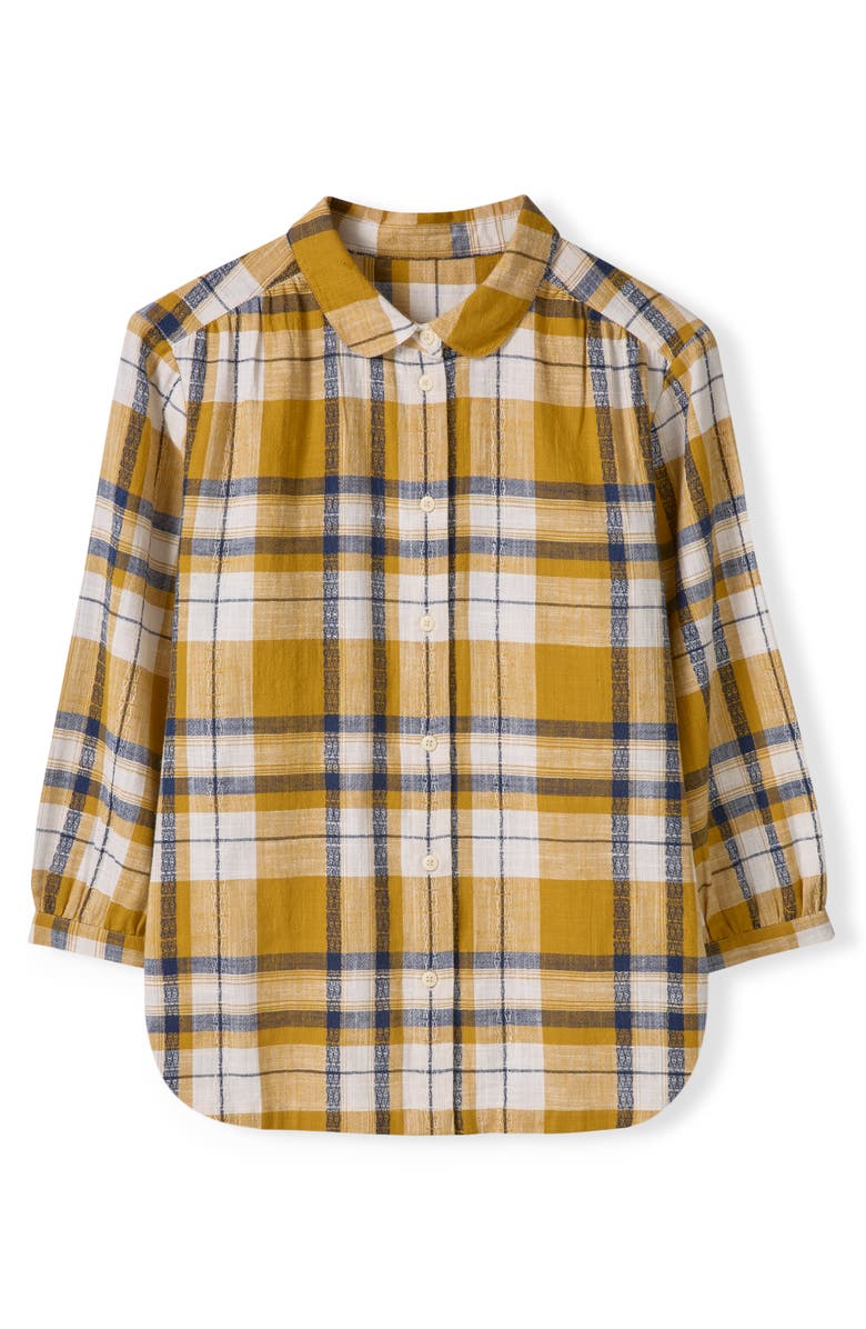 Celtic & Co. Peter Pan Collar Checked Blouse, Alternate, color, Yellow Large Check