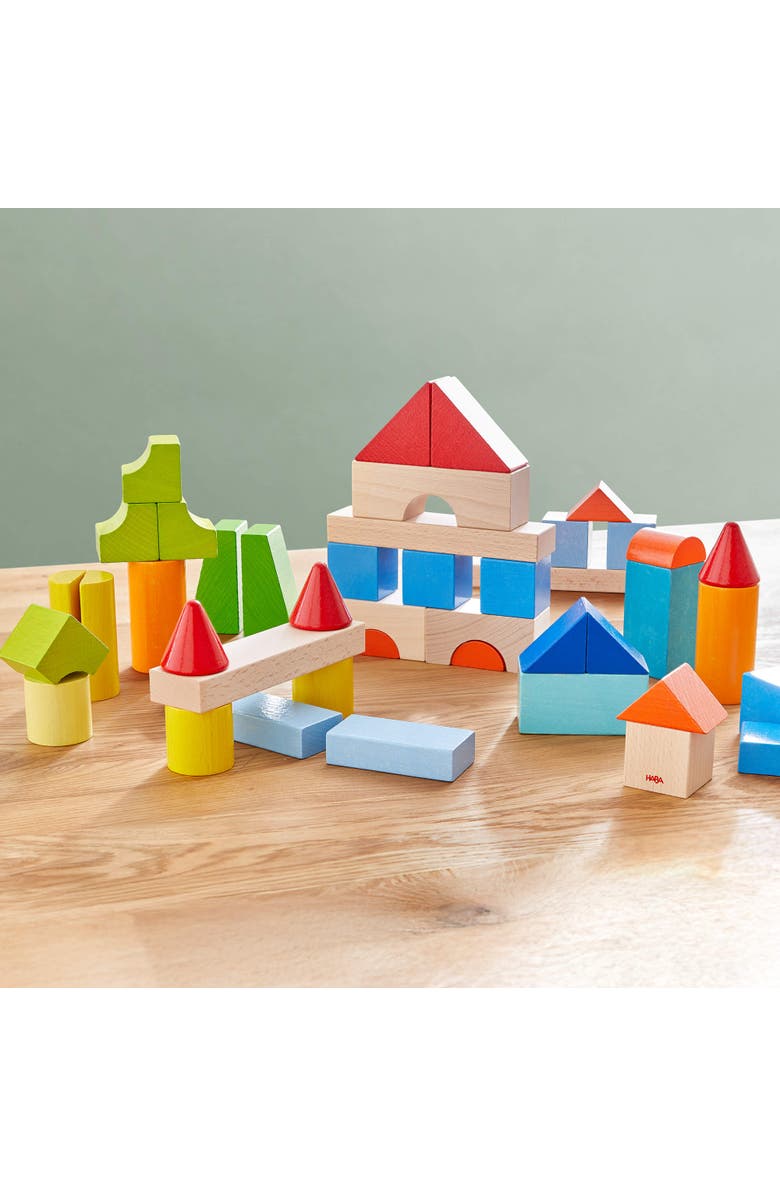 HABA Colored Wooden Building Blocks - 46 Piece Set of Wooden Toys, Stacking Toys for Toddlers 1-3 Ideal Open ended Toys, Made in Germany, Alternate, color, Multi