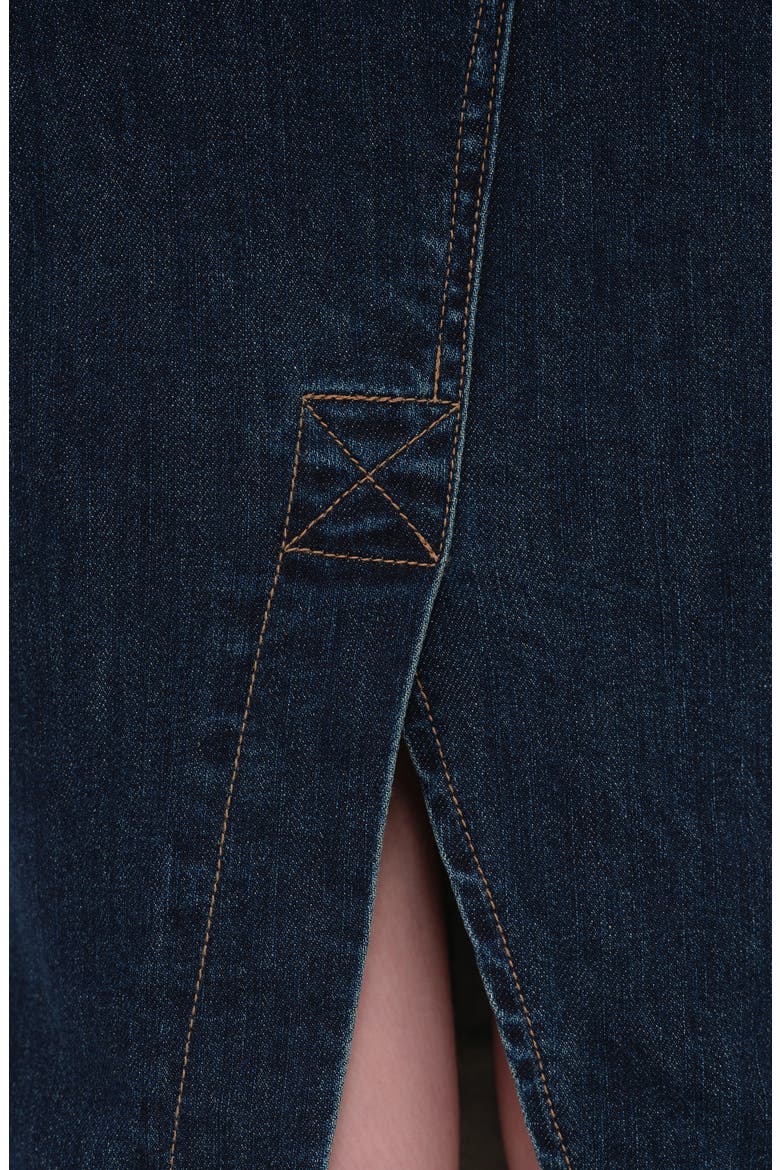 Erin Raw Fishtail Hem Denim Skirt, Alternate, color, DARK BLUE