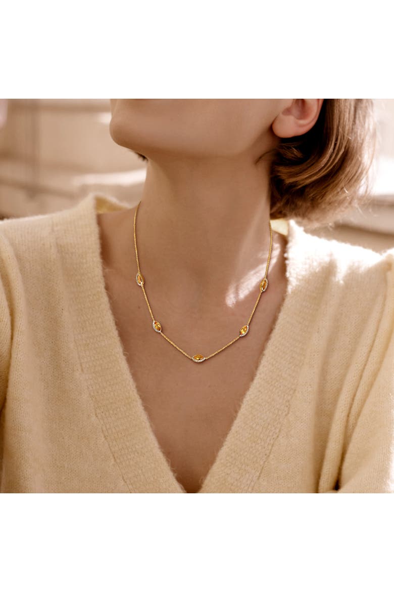 Birthstone & Diamond Station Necklace 14k Gold, Alternate, color, Citrine