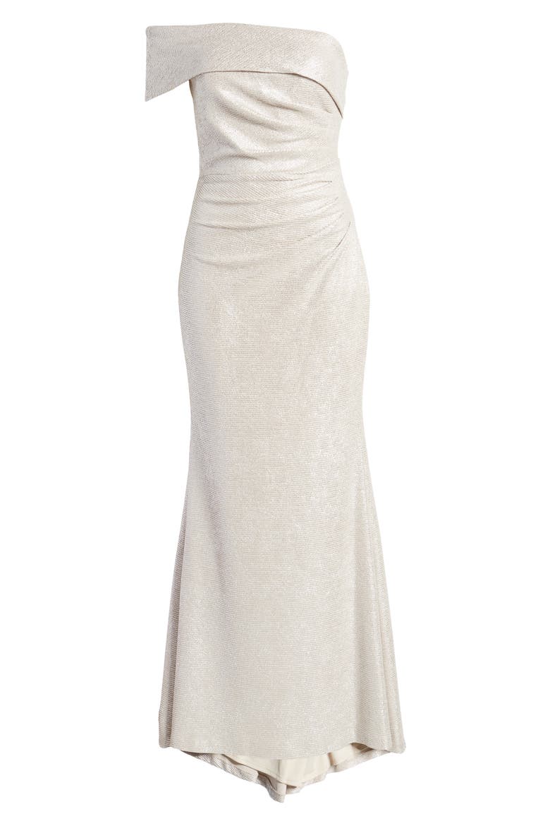 One-Shoulder Glitter Mermaid Gown, Alternate, color, CHAMPAGNE