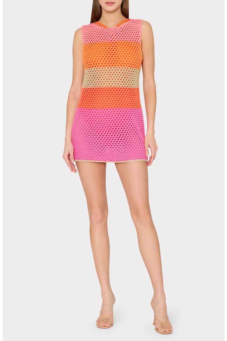Metallic Stripe Sheer Cotton Blend Open Stitch Cover-Up Minidress, Main, color, PINK MULTI