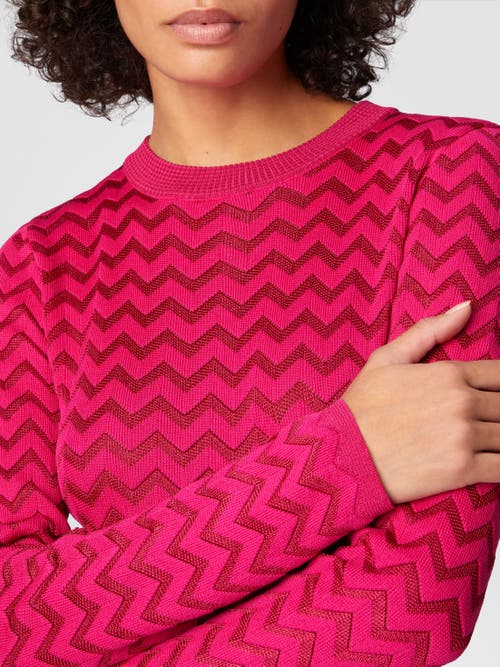 Shop Missoni Tone-on-tone Chevron Long-sleeved Mini-dress In Magenta Red