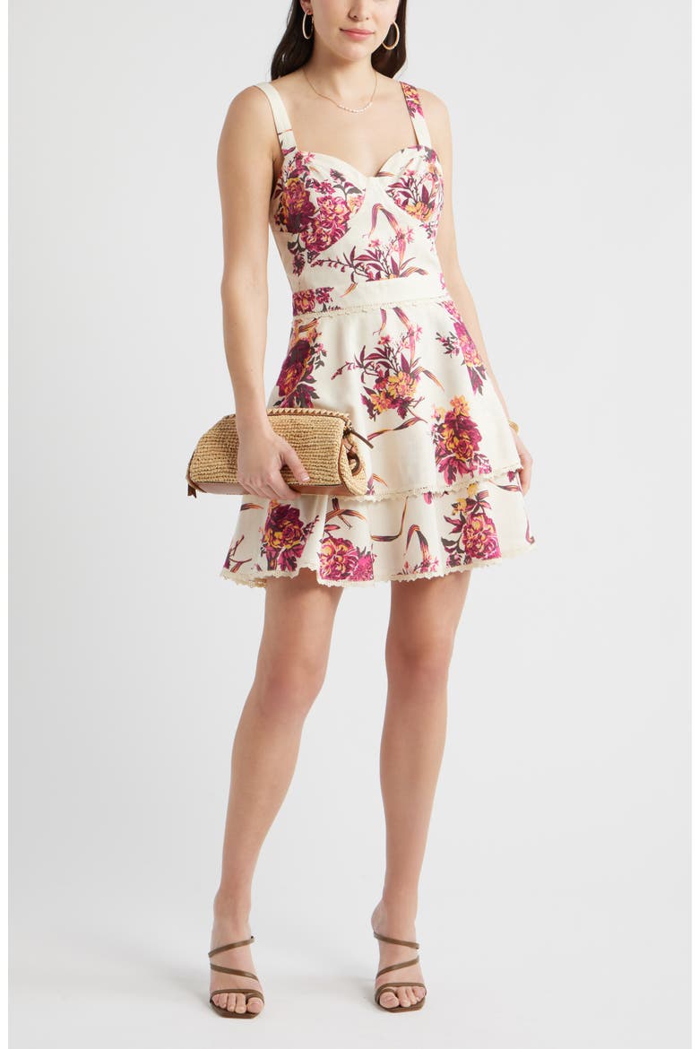 Lace Detail Floral Tiered Minidress, Alternate, color, BEIGE- PINK ANTOINETTE FLORAL